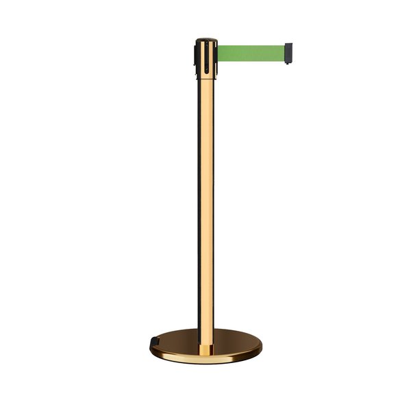 Montour Line Retractable Belt Rolling Stanchion, 2ft Pol.Brass Post  9ft. Lt Grn ME530-PB-LGN-90